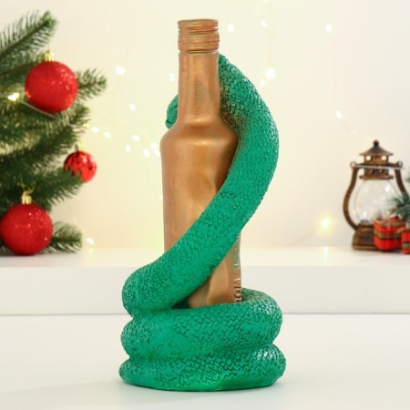 The piggy bank "Snake with a bottle" Green, 30cm-2