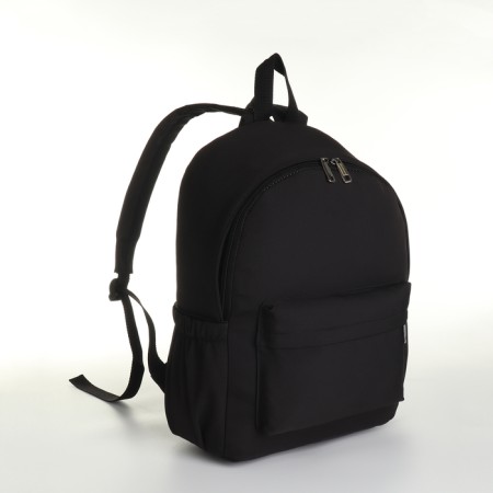 Youth backpack made of textiles, external pocket, black color-2