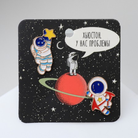 Set of badges (2 pcs.) "Cosmonauts" super-heroes, color in gold-1