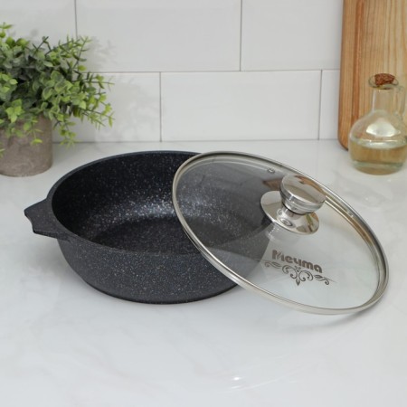 Frying "granite Star", 2.4 l, d = 26 cm, h = 7.5 cm, glass cover, anti -stick coating, black color black-1