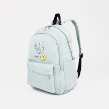 Youth backpack from textiles, 2 parts on lightning, 3 pockets, green color