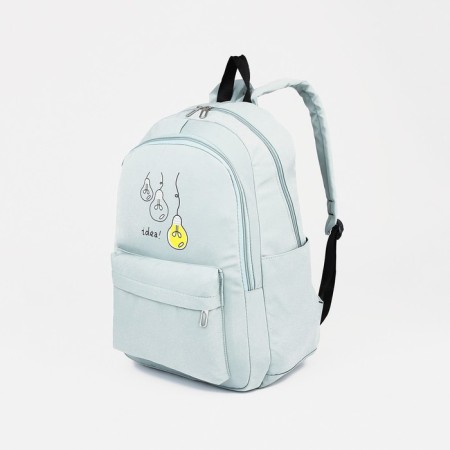 Youth backpack from textiles, 2 parts on lightning, 3 pockets, green color