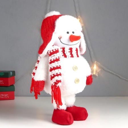 Interior doll "Snowman in a red hat with a ear with a bomb" 40x17x16 cm-1