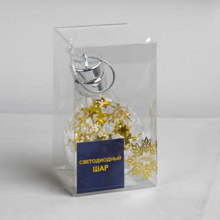 Christmas ball "bumps with yellow tinsel", batteries, 5 LED, white glow-2