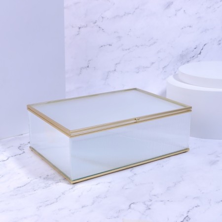 Organizer for storage "Ripples", with a lid, glass, with a mirror -bottom, 1 section, 25 × 17.5 × 8.5 cm, the color is transparent/copper-5