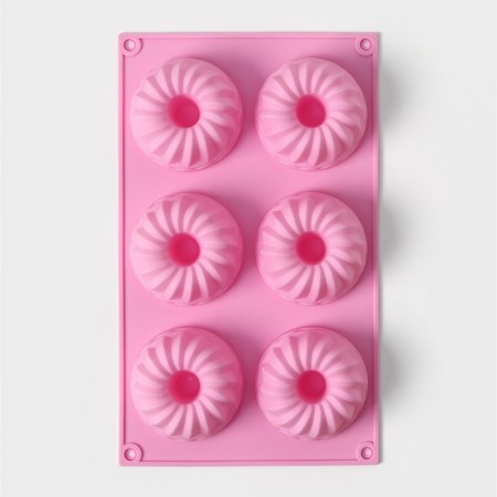Baking uniform “German cupcake”, silicone, 17 × 27 cm, 6 cells (D = 7 cm), pink color-3