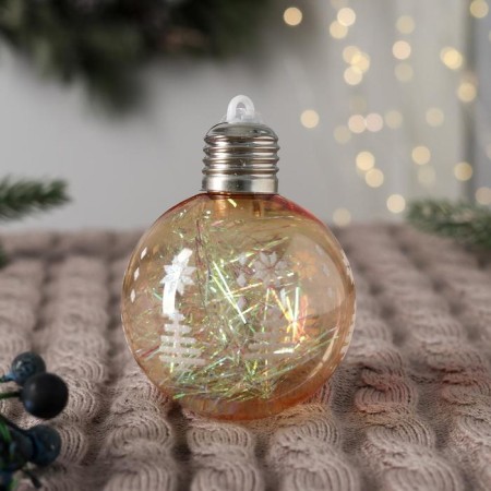 Ball plastic light D-8 cm "time of miracles" shine Christmas tree flower, transparent orange