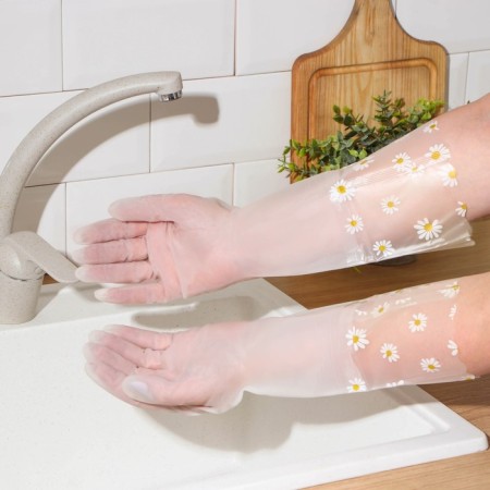 Raccoon household gloves with a cuff, 40 cm, size L, white color-1