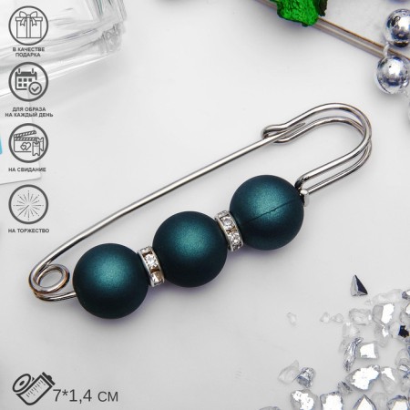 Trio pin 7 cm, ball №14, matte dark-green in silver-2
