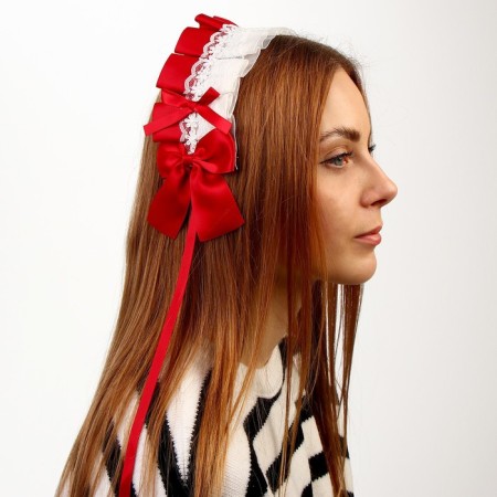 Carnival bandage "Lolita", red color with white lace-2