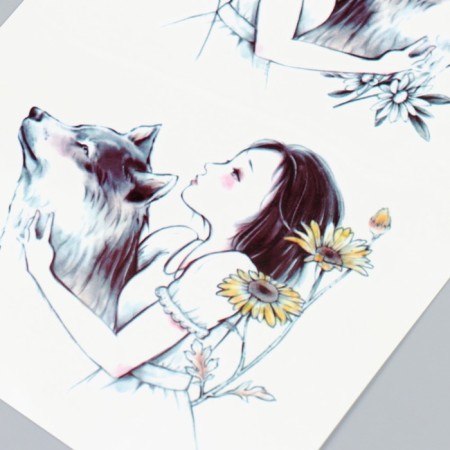 Tattoo on the body color "Girl with a wolf" 21x14.8 cm-2