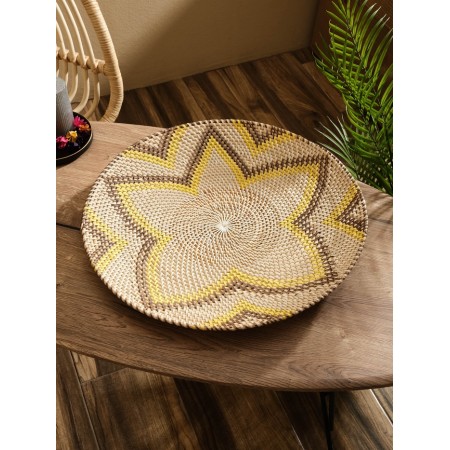 Decorative wicker rattan "Flower", 50x50x5 cm, black and yellow