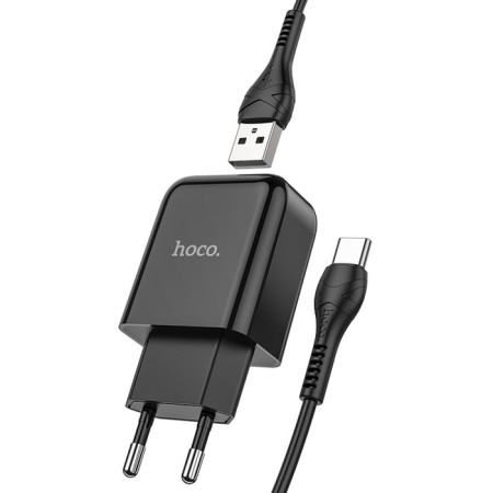 Network charger Hoco N2, USB - 2.1 a, Type -C 1 m cable, black-2