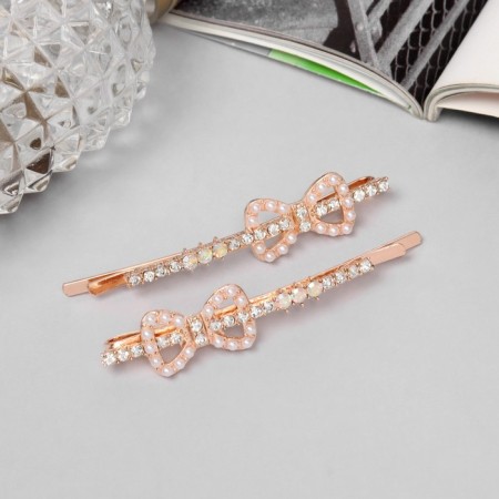 Invisible hair "Gloria" (set 2 pcs) bow, 6 cm, pink gold
