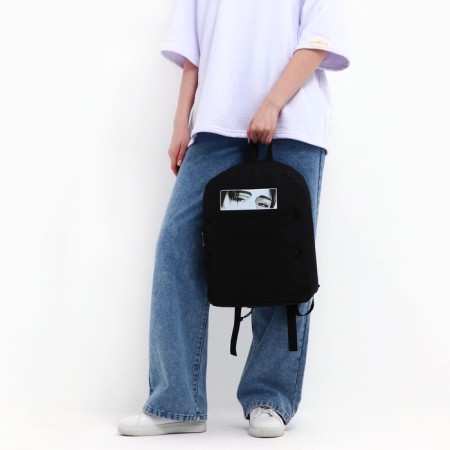 School textile Backpack with anime lacing, 38x29x11 cm, black-13