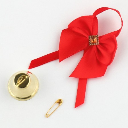 A bell on a pin with a bow for graduation, red, d = 2.6 cm-3
