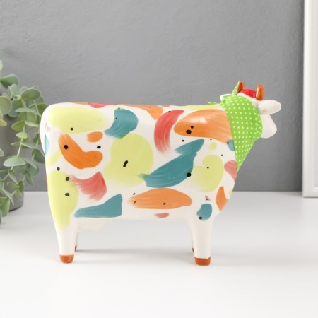 Souvenir Ceramics "Cow with a scarf" multi -colored spots 21.8x8x15.8 cm-2