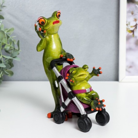 Souvenir Polystone Lak "Frog - Mommy with a baby in a stroller" MIX 16.7x6.3x15.5 cm-1