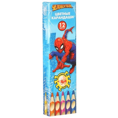 Colored pencils, 12 colors, trihedral, spider man-1