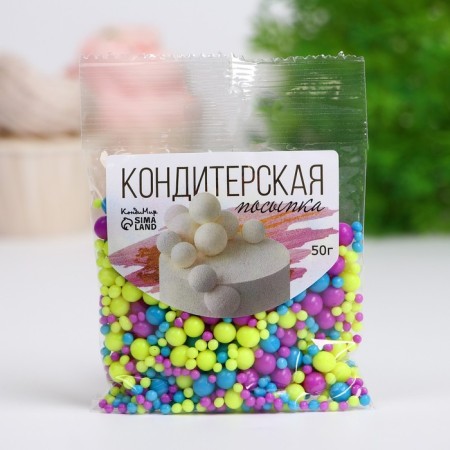 Sprinking confectionery with a soft center "Neon": blue, lemon, ultraviolet, 50 g-1