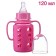 A bottle in a silicone case, with handles, glass, classic throat, 120 ml., +0 months, pink color