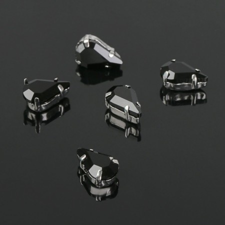 Rhinestones in DSAPs (set 5 pcs.), 6 × 10 mm, black color in silver