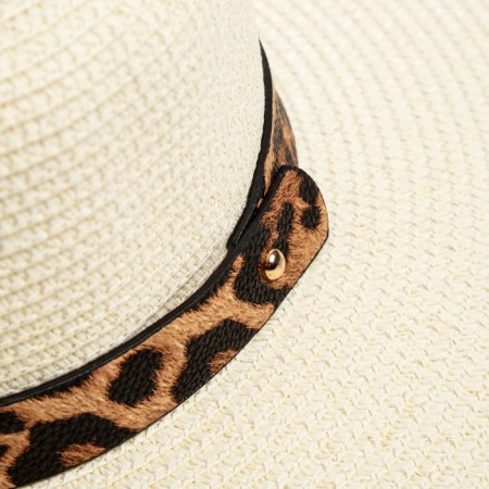 Women's hat with a leopard strap minku Milk color, river 58-5