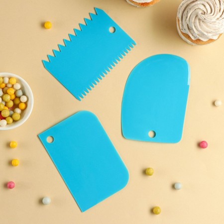 Set of confectionery spatulas 3 objects 12x8 cm color blue