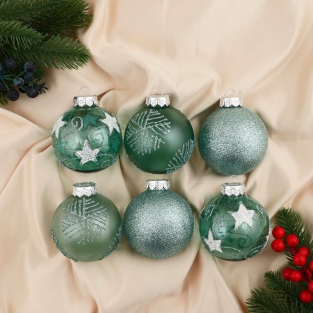 Set of balls plastic D-8 cm, 6 pcs "Noch" geometry pattern, green