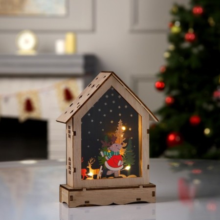 LED figure "House with a deer" 16 × 11 × 4.5 cm, wood, batteries AAAX2 (not in the kit), glow warm white