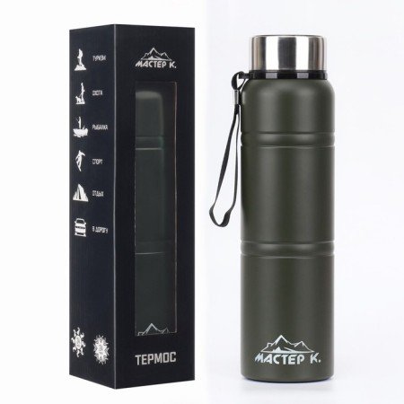 Thermos, 1 l, Warm, retains heat 24 hours, with a strainer, with a temperature sensor, green-4
