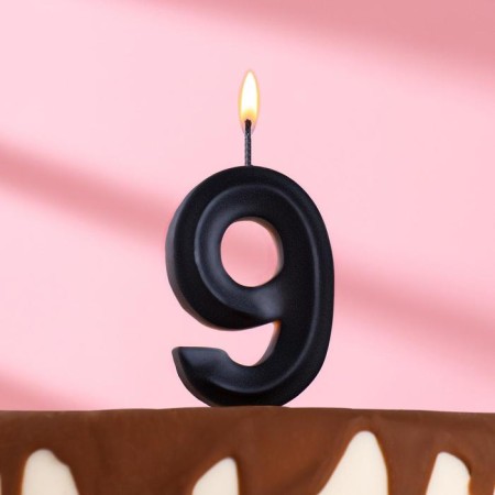 Candle in the Cake "Fine", number 9, black metallic, 6.5 cm