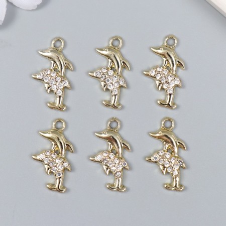 Decor for creativity metal, rhinestones "Two dolphins" gold 1.5x2.2 cm-2