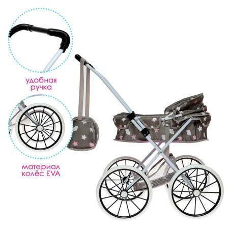 Stroller for dolls is universal, with a basket, bag, metal frame-3