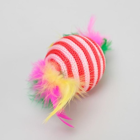 Ground-up ball with feathers two-tone, 4.5 cm, red/pink-1