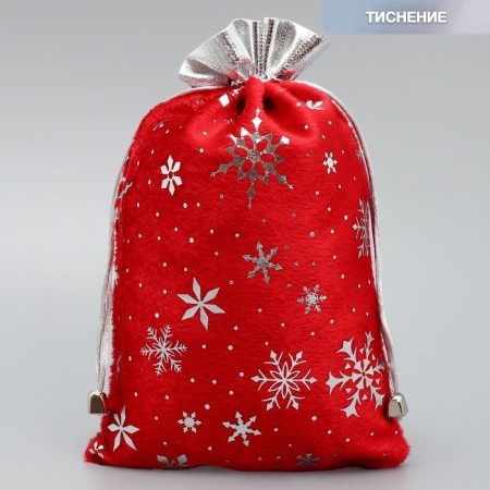 Bag gift plush “I hurry to congratulate”, snowflakes, embossing, 16 x 24 cm +/- 1.5 cm, New Year-1