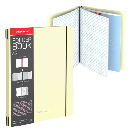 Notebook A5+, 96 sheets in the Erichkrause "FolderBook Pastel" on the elastic band, the yellow yellow plastic cover, the offset unit, the whiteness is 100%