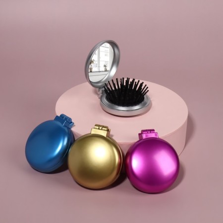 Massage comb “mother -of -pearl medallion”, folding, with a mirror, d = 6 cm, color mix-4