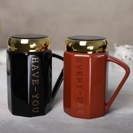 Ceramic mug "Organics", 400 ml, with a mirror cover, MIX drawing-8