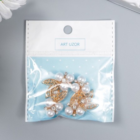 Decor for creativity Metal "Leaflets with pearls" Rhinas set 4 pcs 3.2x2 cm-3
