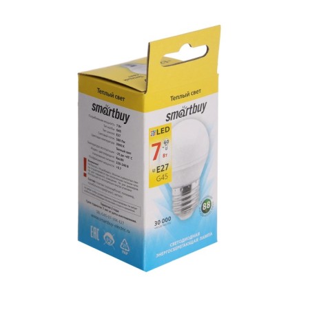 Smartbuy, G45, E27, 7 W, 3000 K, warm white light lamp-1