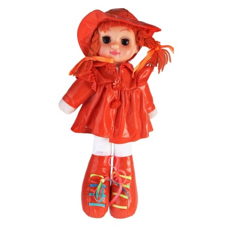 Soft toy "Doll", in a leather sundress and hat, Mix color-5