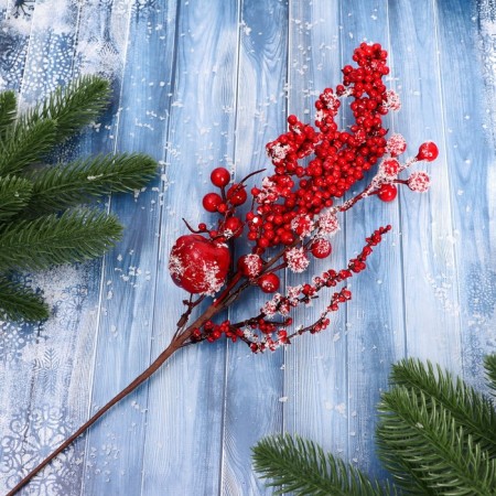 Decor "Winter charm" a twig with an apple and berries, 30 cm