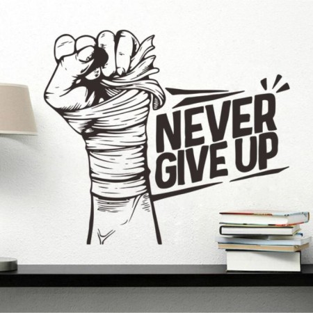 Sticker Plastic Interior Black "Fist - Never give up" 30x60 cm