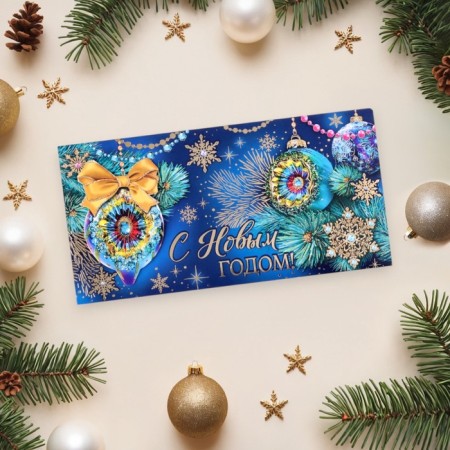Money envelope "Happy New Year!" embossing, spruce branches, 16.5 x 8.5 cm-1