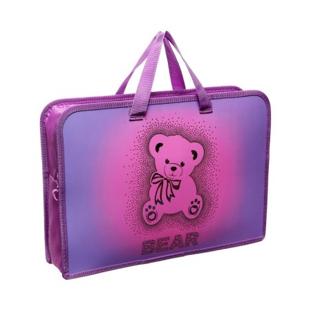 Folder with A4 handles, 340 x 245 x 75 mm, plastic, handles, PT-14-4-12 "Bear with a bow" (voluminous 3D rusunes with a metallic effect) 71215-1