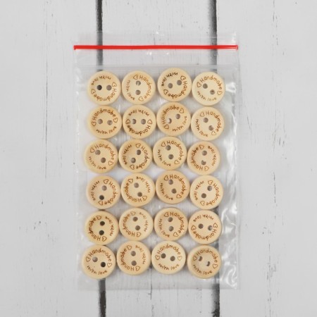 Wood patch "Hand Made with Love", 2 punctures, d = 13 mm, milk color-1