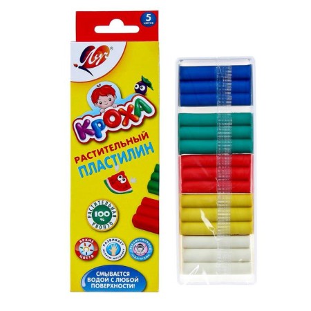 Plasticine on a vegetable basis, 5 colors 80 g "Kroch"