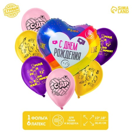 Bouquet of balls "Happy birthday. Trends ”, foil, latex, set 7 pcs.
