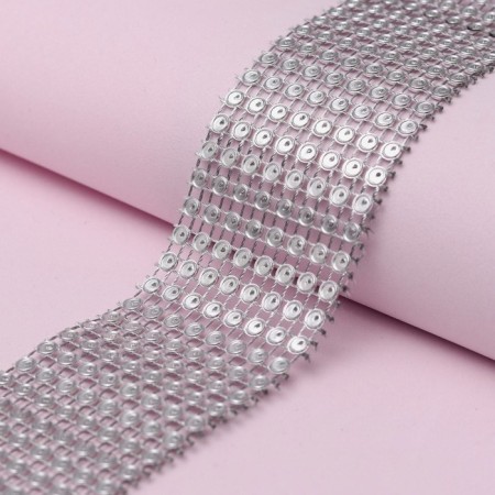 Ribbon with imitation of rhinestones, 4 cm, 9 ± 1 m, silver color-2